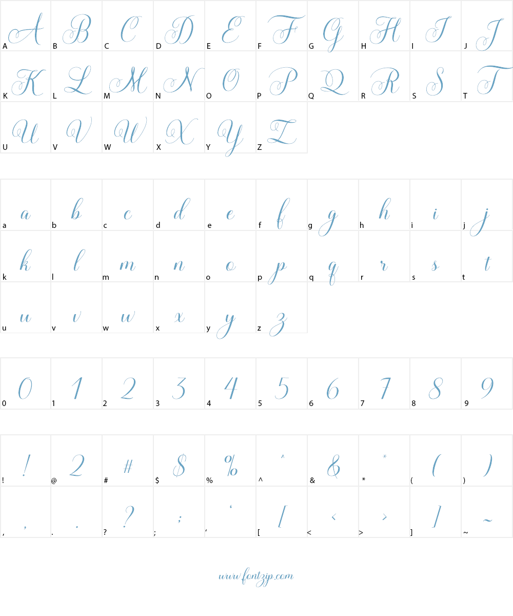 Lady Angelina Script Font Character